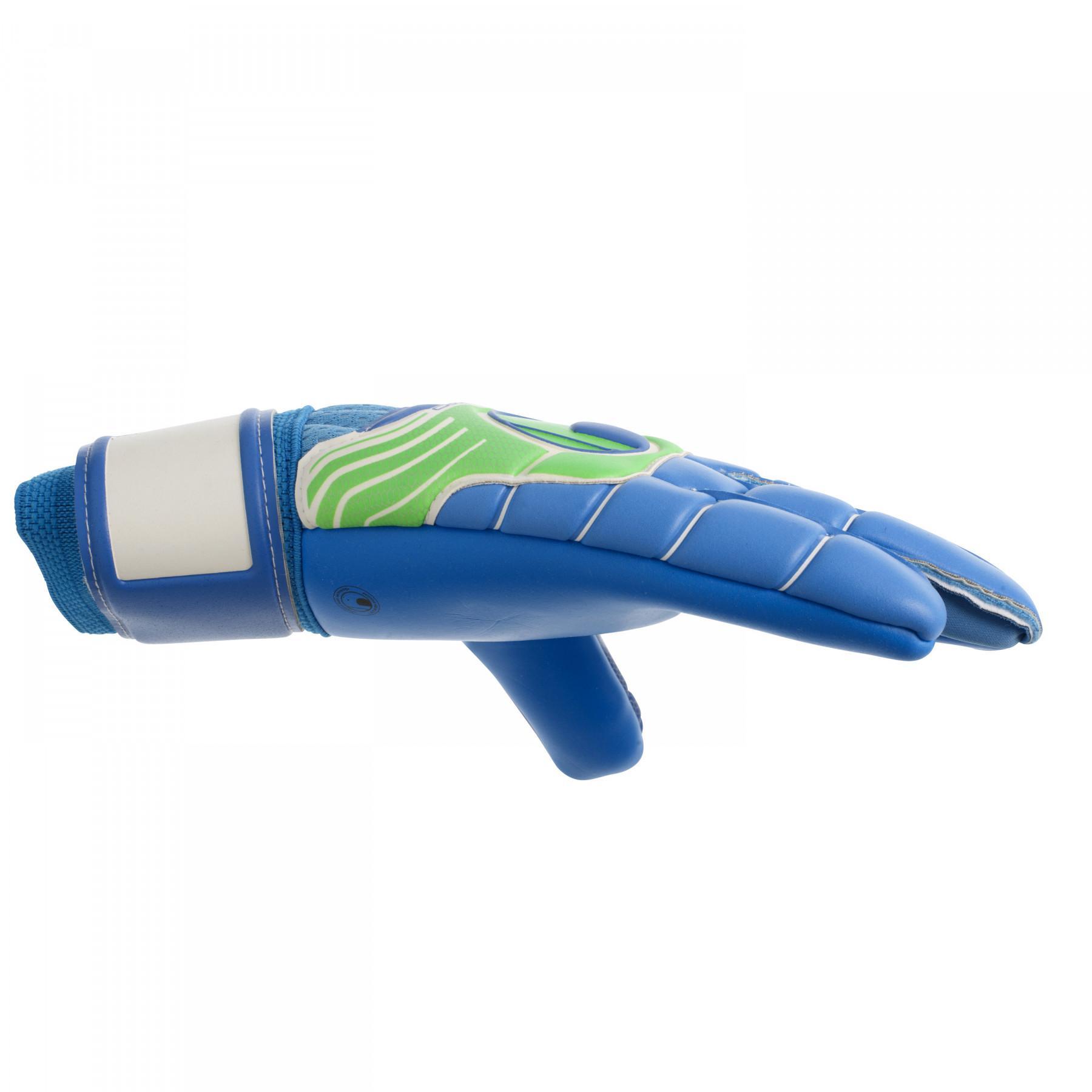 Målvaktshandskar Uhlsport Fangmaschine Aquasoft HN Windbreaker bleu/vert fluo