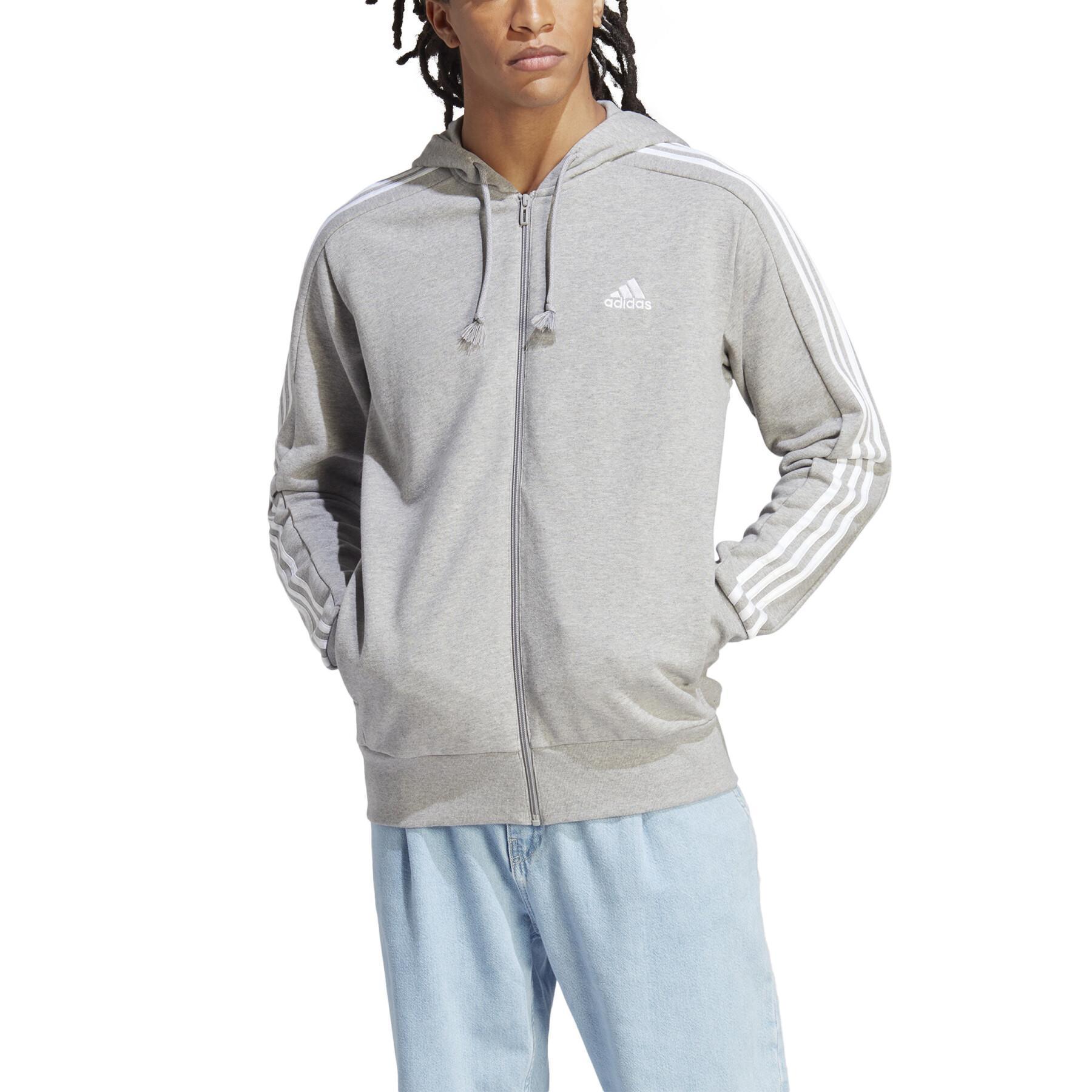 Fleece sweatshirt med huva och dragkedja adidas Essentials 3-Stripes