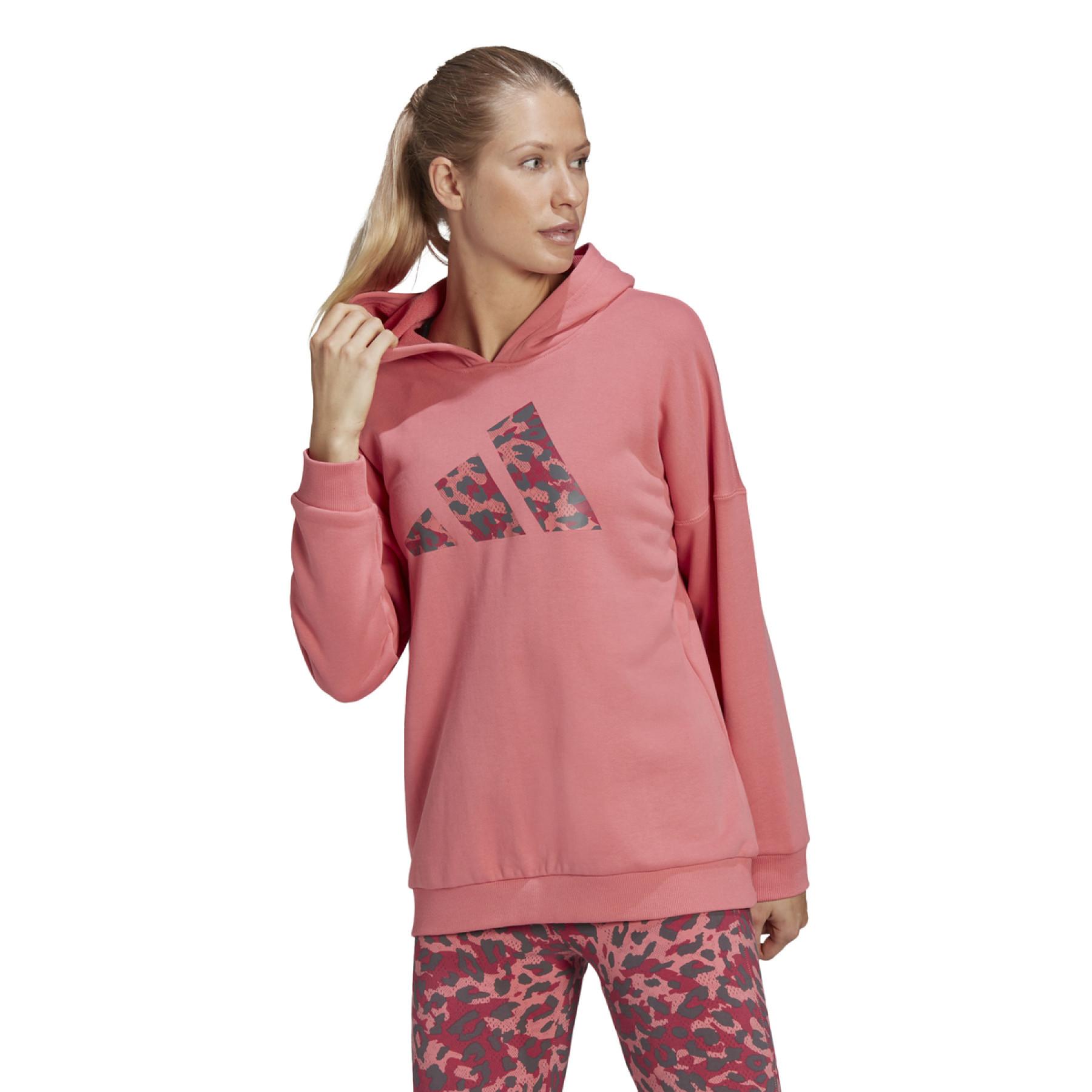 Sweatshirt med huva för kvinnor adidas Sportswear Leopard-Print Oversize
