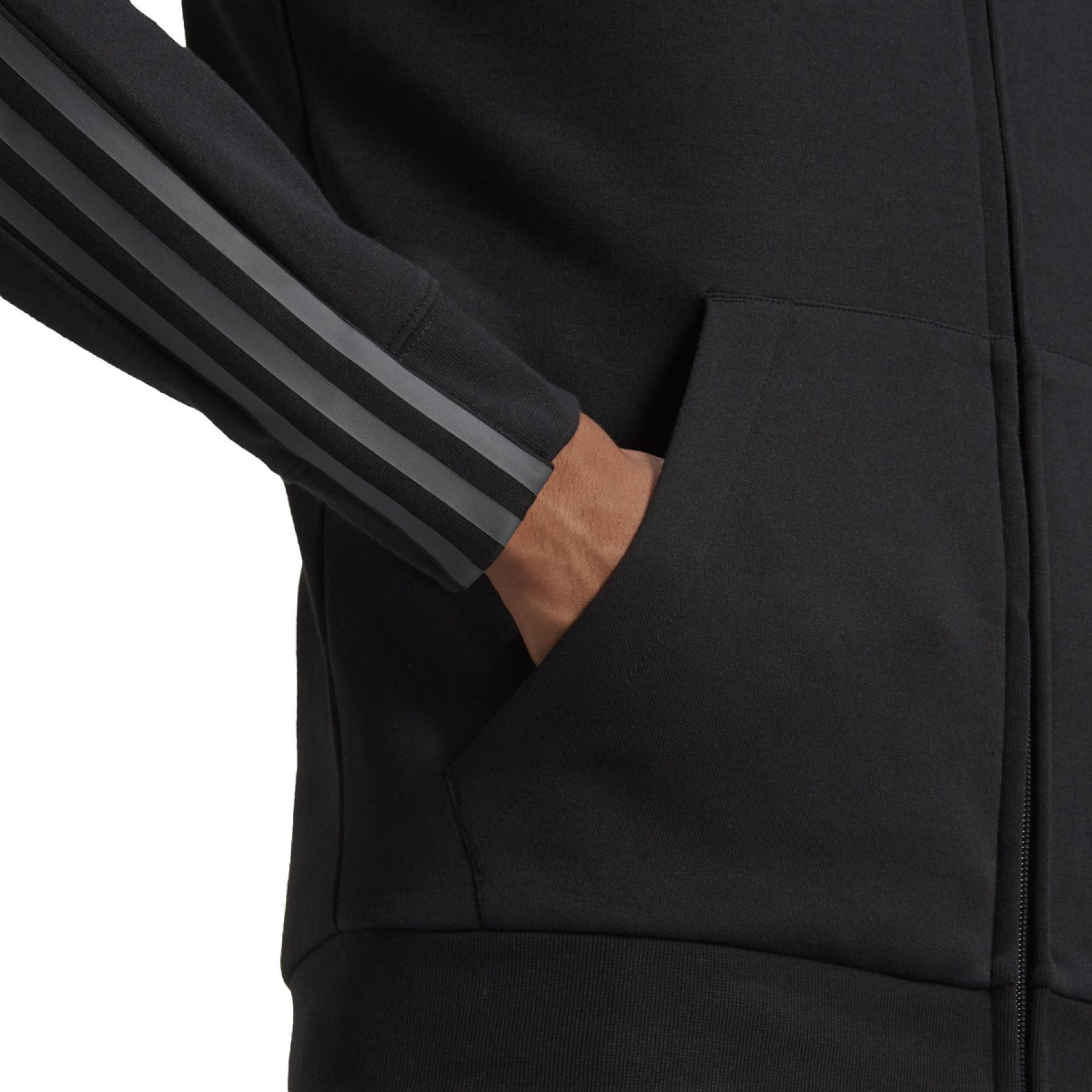 Jacka med huva adidas Essentials Doubleknit Cut 3-Bandes Full-Zip