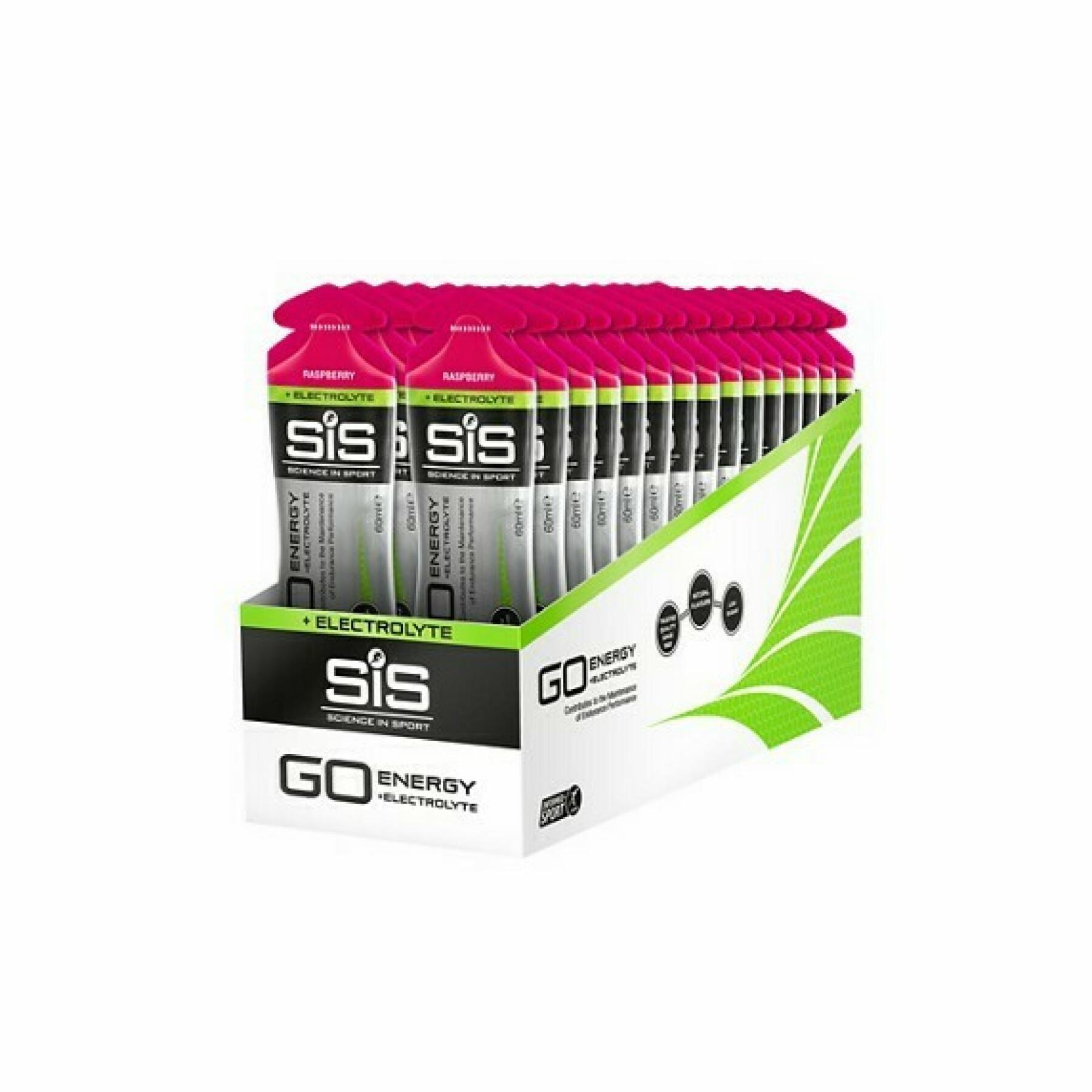 Förpackning med 30 energigeler Science in Sport Go + Electrolyte - Rose framboise - 60 ml